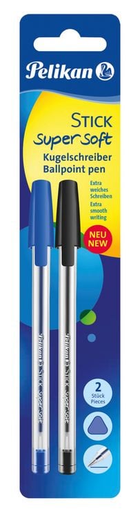 Produktbild: Pelikan Kugelschreiber Stick super soft, schwarz, blau, 2er Set