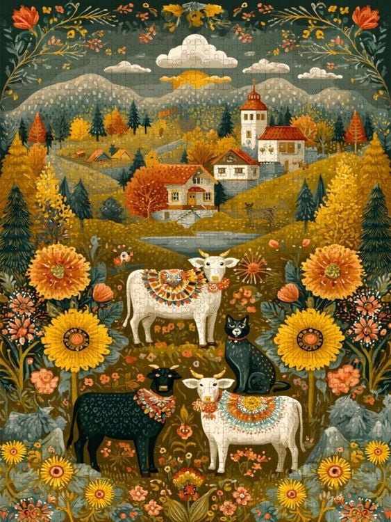 Produktbild: CALVENDO Puzzle Ein Motiv aus dem Kalender "Folk Art Seasons" | 1000 Teile Lege-Gr&ouml;&szlig;e 64x48cm Foto-Puzzle f&uuml;r gl&uuml;ckliche Stunden
