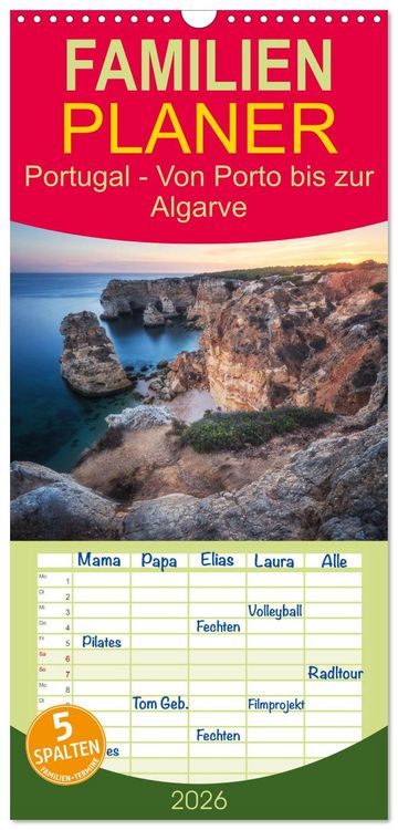 Produktbild: Familienplaner 2026 - Portugal - Von Porto bis zur Algarve mit 5 Spalten (Wandkalender, 21 x 45 cm) CALVENDO