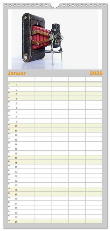 Produktbild: Familienplaner 2026 - Alte Fotoapparate - Kameras von Kodak der Jahre 1905 bis 1977 mit 5 Spalten (Wandkalender, 21 x 45 cm) CALVENDO