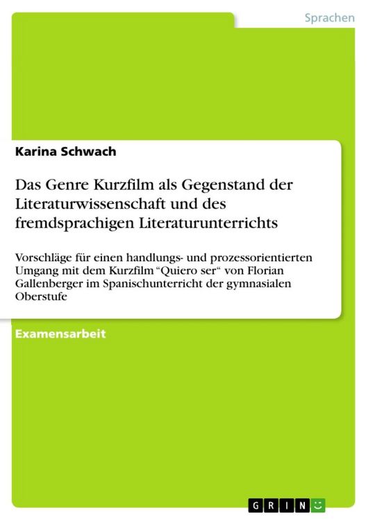 Produktbild: Das Genre Kurzfilm als Gegenstand der Literaturwissenschaft und des fremdsprachigen Literaturunterrichts