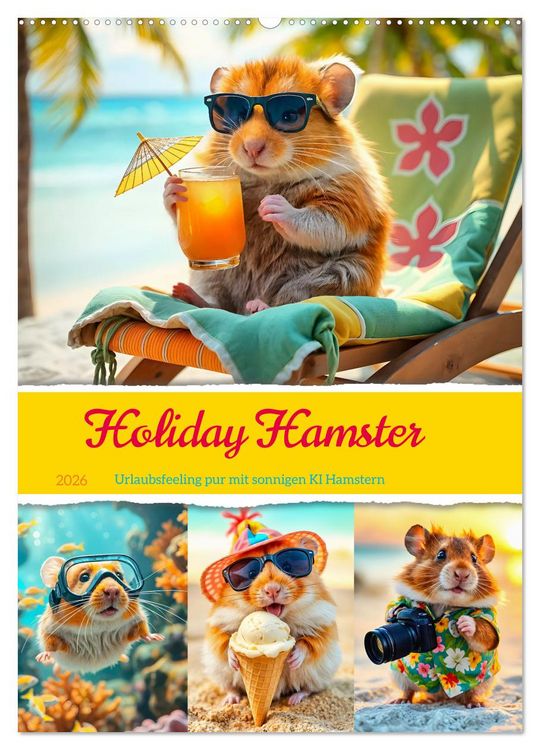 Produktbild: Holiday Hamster - Urlaubsfeeling pur mit sonnigen KI Hamstern (Wandkalender 2026 DIN A2 hoch), CALVENDO Monatskalender