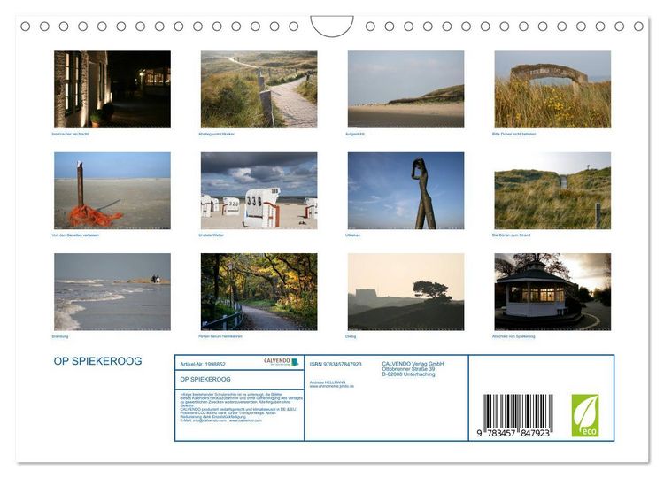Produktbild: OP SPIEKEROOG (Wandkalender 2026 DIN A4 quer), CALVENDO Monatskalender