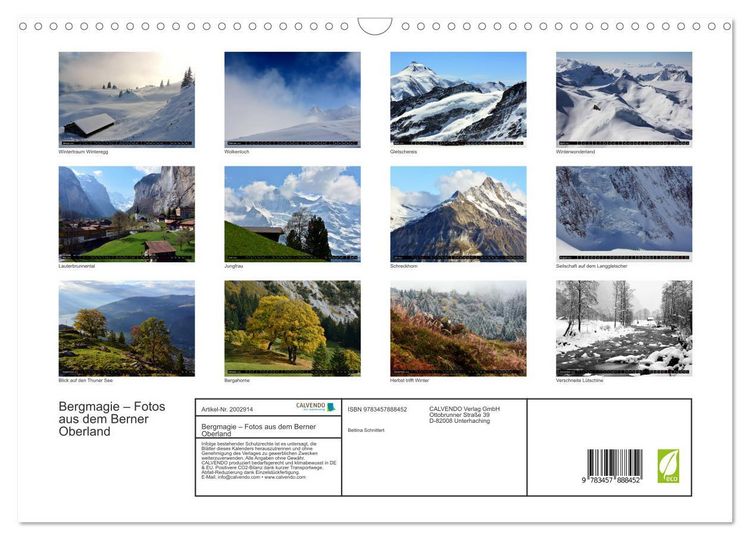 Produktbild: Bergmagie &ndash; Fotos aus dem Berner Oberland (Wandkalender 2026 DIN A3 quer), CALVENDO Monatskalender