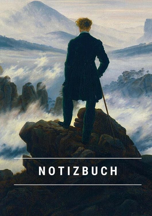 Produktbild: Notizbuch klein A5 Blanko - Notizheft 44 Seiten 90g/m&sup2; - Softcover Caspar David Friedrich "Der Wanderer &uuml;ber dem Nebelmeer