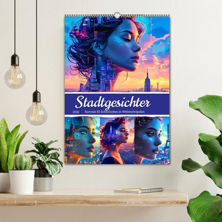 Produktbild: Stadtgesichter - Surreale KI-Sch&ouml;nheiten in Weltmetropolen (Wandkalender 2026 DIN A2 hoch), CALVENDO Monatskalender