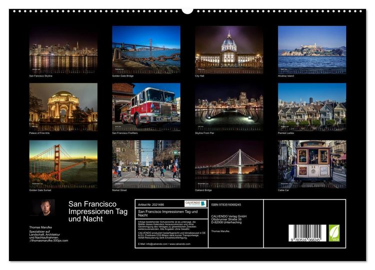 Produktbild: San Francisco Impressionen Tag und Nacht (hochwertiger Premium Wandkalender 2026 DIN A2 quer), Kunstdruck in Hochglanz