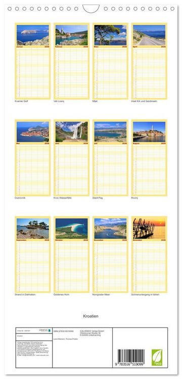 Produktbild: Familienplaner 2026 - Kroatien mit 5 Spalten (Wandkalender, 21 x 45 cm) CALVENDO