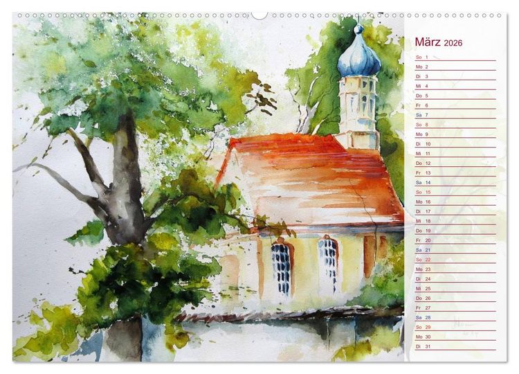 Produktbild: Murnau und das Blaue Land - Aquarelle und Fotografien (Wandkalender 2026 DIN A2 quer), CALVENDO Monatskalender