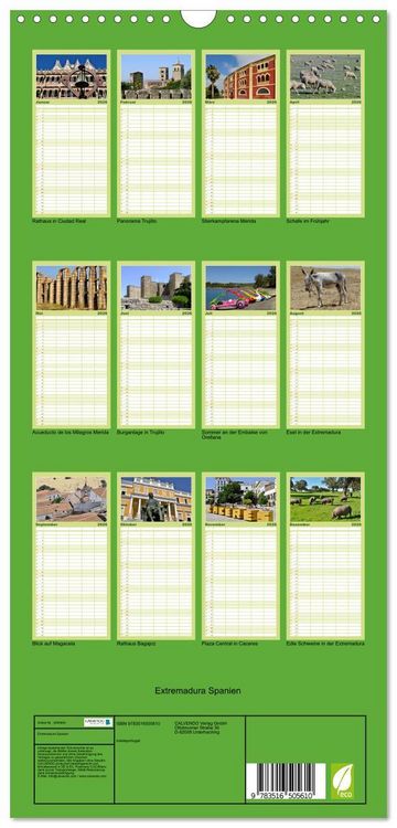 Produktbild: Familienplaner 2026 - Extremadura Spanien mit 5 Spalten (Wandkalender, 21 x 45 cm) CALVENDO