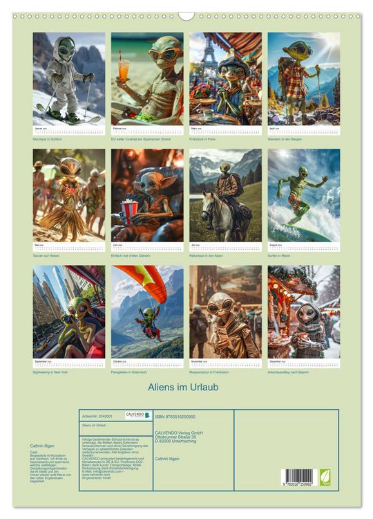 Produktbild: Aliens im Urlaub (Wandkalender 2026 DIN A2 hoch), CALVENDO Monatskalender