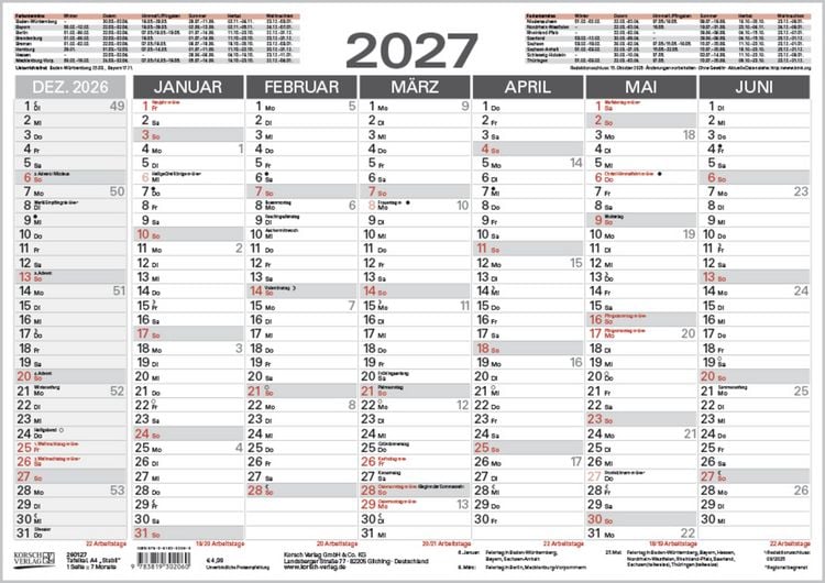 Produktbild: Tafelkalender A4 "Stabil" 2027