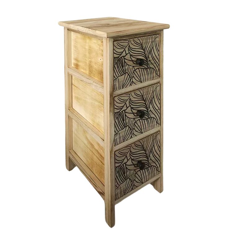 Produktbild: HTI-Living Kommode Melia schmal 3 Schubladen Bl&auml;tter-Design Artisaneiche-Schwarz