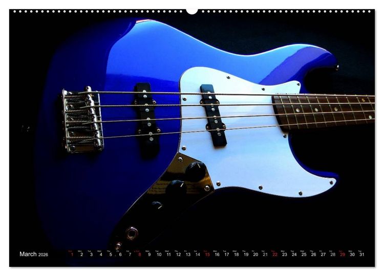Produktbild: BASS GUITARS put into the spotlight (High Quality Premium Wall Calendar 2026 DIN A2 landscape),CALVENDO 12 Month Wall Calendar