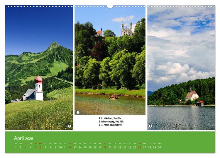 Produktbild: Kirchen und Kapellen als Ausflugsziele (Wandkalender 2026 DIN A2 quer), CALVENDO Monatskalender