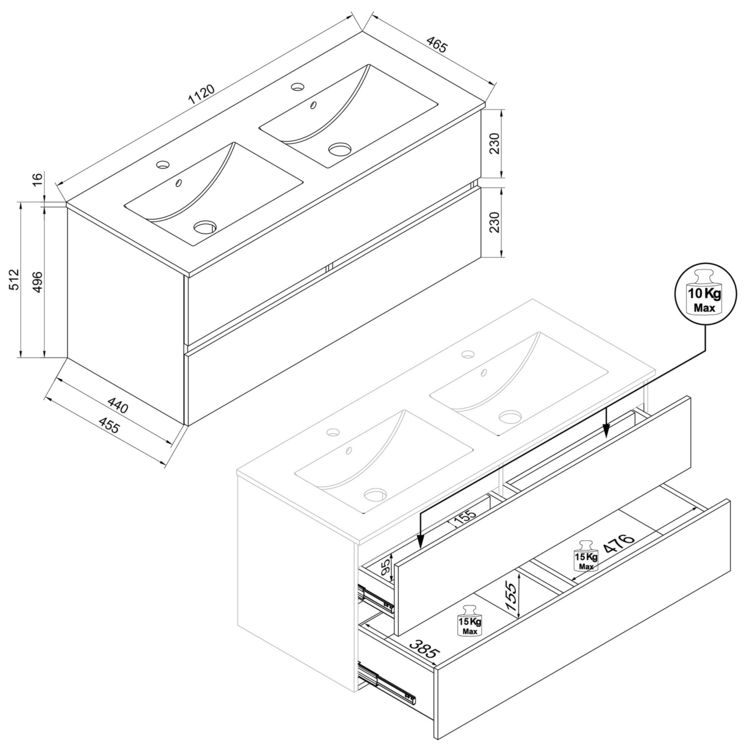 Produktbild: 2 tlg. Badm&ouml;bel-Set mit Waschbecken Cosila-I 112cm