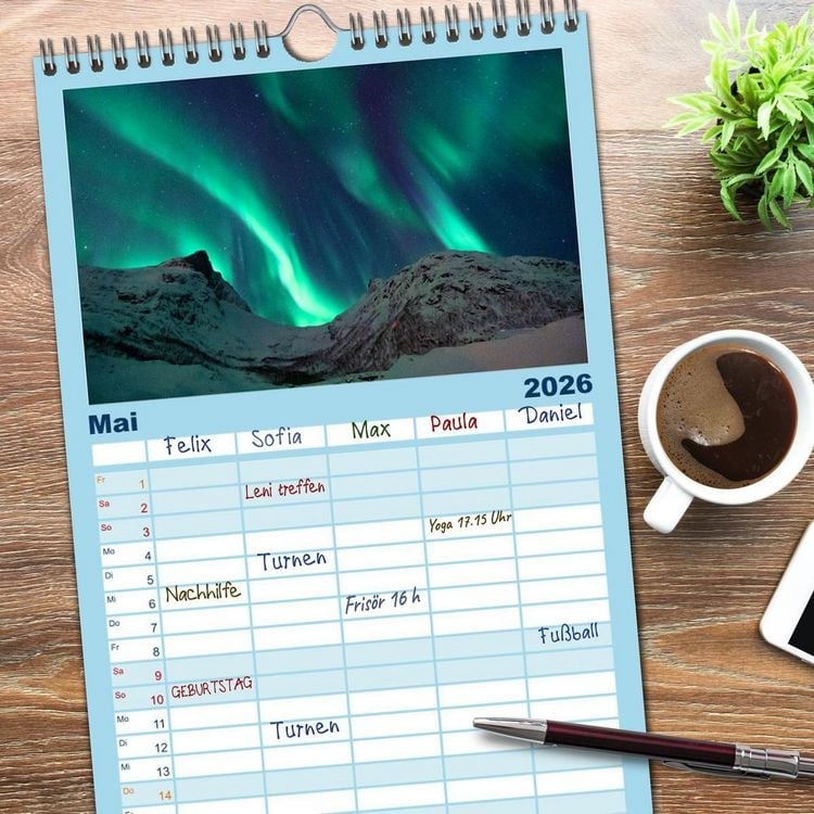 Produktbild: Familienplaner 2026 - Magische Polarlichter der Erde mit 5 Spalten (Wandkalender, 21 x 45 cm) CALVENDO