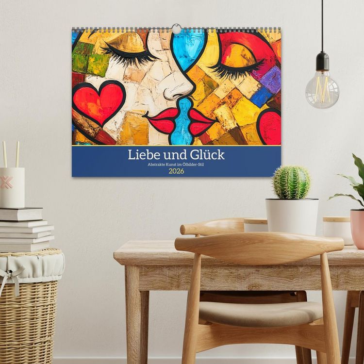 Produktbild: Liebe und Gl&uuml;ck. Abstrakte Kunst im &Ouml;lbilder-Stil (Wandkalender 2026 DIN A3 quer), CALVENDO Monatskalender