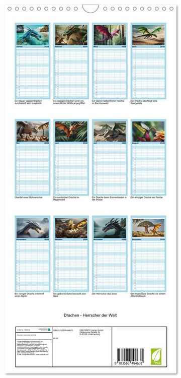 Produktbild: Familienplaner 2026 - Drachen - Herrscher der Welt mit 5 Spalten (Wandkalender, 21 x 45 cm) CALVENDO