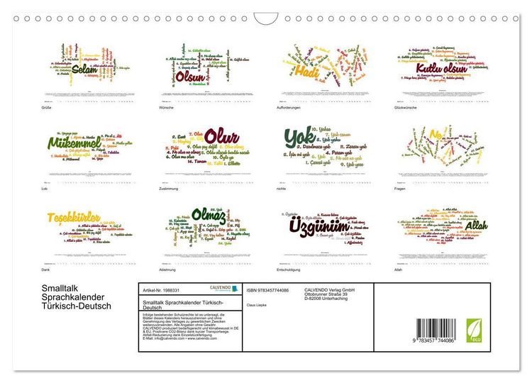Produktbild: Smalltalk Sprachkalender T&uuml;rkisch-Deutsch (Wandkalender 2026 DIN A3 quer), CALVENDO Monatskalender