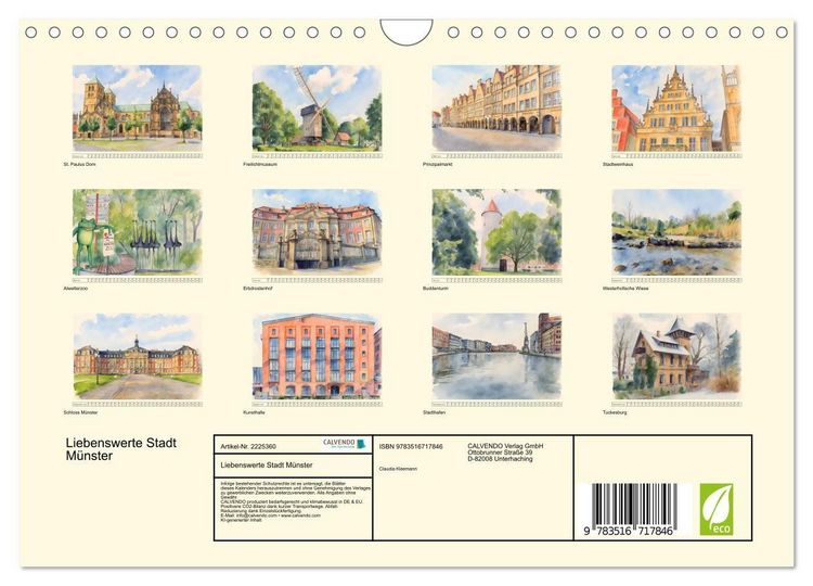 Produktbild: Liebenswerte Stadt M&uuml;nster (Wandkalender 2026 DIN A4 quer), CALVENDO Monatskalender