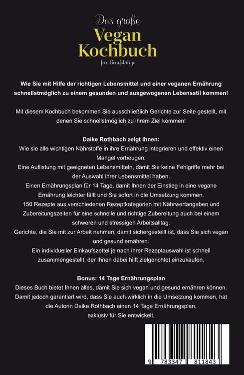 Produktbild: Das gro&szlig;e Vegan Kochbuch f&uuml;r Berufst&auml;tige! Inklusive 14 Tage Ern&auml;hrungsplan und Ern&auml;hrungsratgeber! 1. Auflage