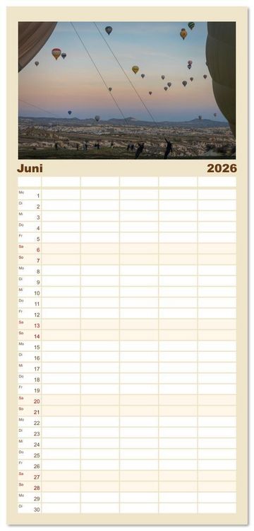 Produktbild: Familienplaner 2026 - Hei&szlig;luftballons Die sanften Riesen mit 5 Spalten (Wandkalender, 21 x 45 cm) CALVENDO