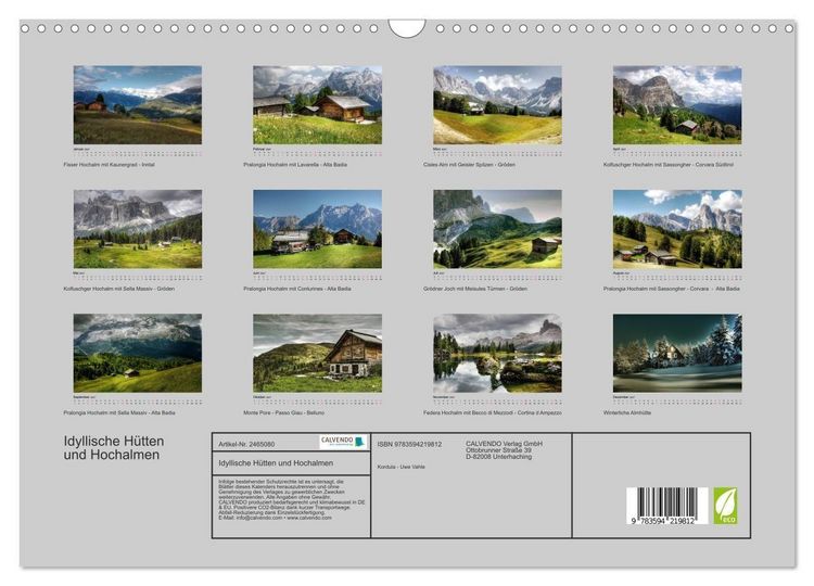 Produktbild: Idyllische H&uuml;tten und Hochalmen (Wandkalender 2027 DIN A3 quer), CALVENDO Monatskalender