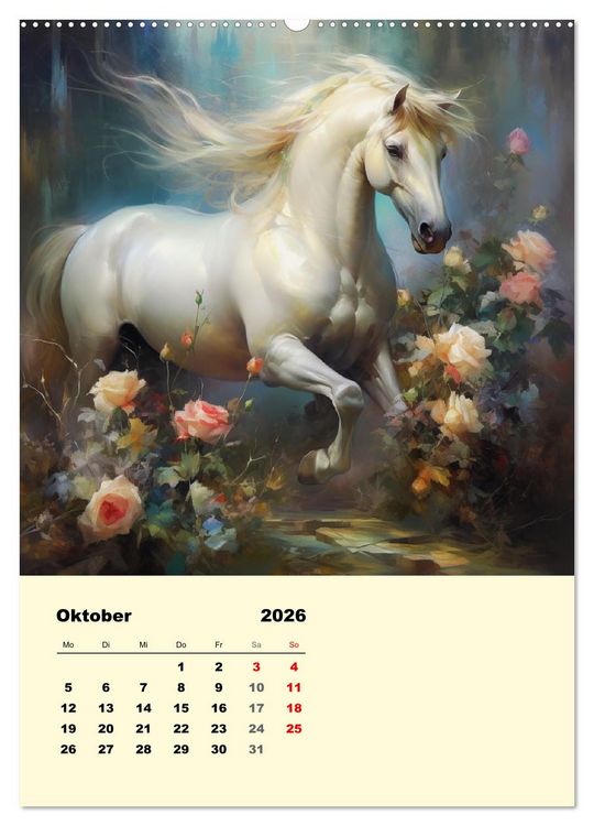 Produktbild: Pferde im romantischen Barockstil (Wandkalender 2026 DIN A2 hoch), CALVENDO Monatskalender