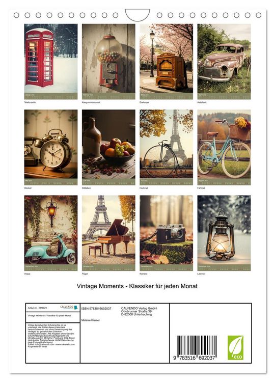 Produktbild: Vintage Moments - Klassiker f&uuml;r jeden Monat (Wandkalender 2026 DIN A4 hoch), CALVENDO Monatskalender