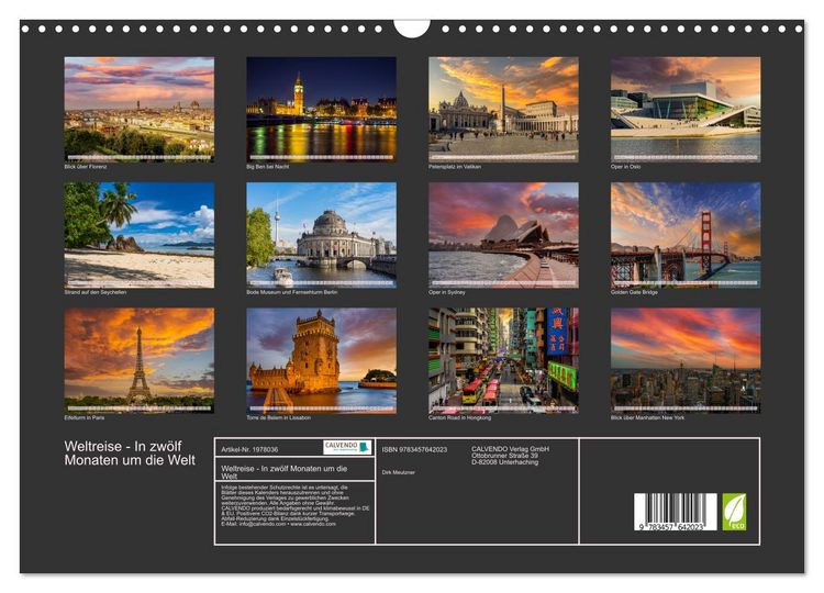 Produktbild: Weltreise - In zw&ouml;lf Monaten um die Welt (Wandkalender 2026 DIN A3 quer), CALVENDO Monatskalender