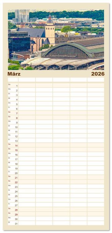 Produktbild: Familienplaner 2026 - Von K&ouml;lner D&auml;chern mit 5 Spalten (Wandkalender, 21 x 45 cm) CALVENDO