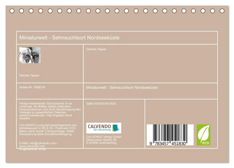 Produktbild: Miniaturwelt - Sehnsuchtsort Nordseek&uuml;ste (Tischkalender 2026 DIN A5 quer), CALVENDO Monatskalender