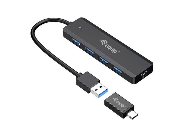 Produktbild: Equip 128959 USB-Hub 5 Port USB-A USB 3.0 5 GBit/s mit USB-C&reg; Stecker Schwarz Hub + USB-C-adapter