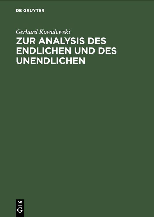 Produktbild: Zur Analysis des Endlichen und des Unendlichen