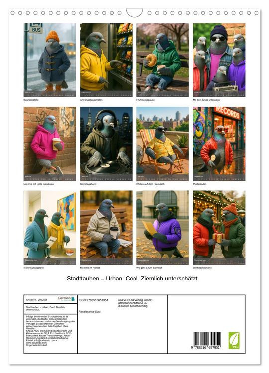 Produktbild: Stadttauben &ndash; Urban. Cool. Ziemlich untersch&auml;tzt. (Wandkalender 2026 DIN A3 hoch), CALVENDO Monatskalender