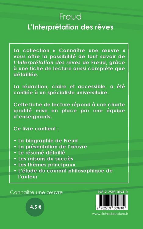 Produktbild: Fiche de lecture L'Interpr&eacute;tation des r&ecirc;ves de Freud (analyse litt&eacute;raire de r&eacute;f&eacute;rence et r&eacute;sum&eacute; complet)