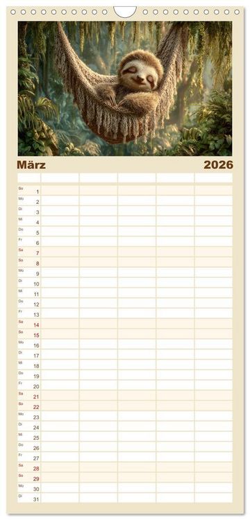 Produktbild: Familienplaner 2026 - GUTE NACHT - Schlafende Tiere, traumhaft sch&ouml;n mit 5 Spalten (Wandkalender, 21 x 45 cm) CALVENDO