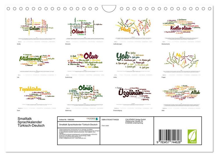 Produktbild: Smalltalk Sprachkalender T&uuml;rkisch-Deutsch (Wandkalender 2026 DIN A4 quer), CALVENDO Monatskalender