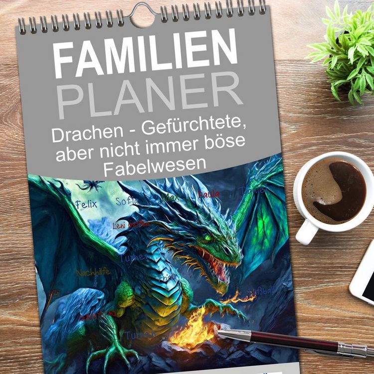 Produktbild: Familienplaner 2026 - Drachen - Gef&uuml;rchtete, aber nicht immer b&ouml;se Fabelwesen mit 5 Spalten (Wandkalender, 21 x 45 cm) CALVENDO