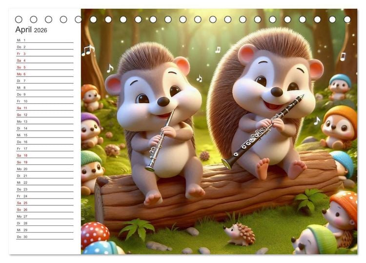 Produktbild: Musikalische Waldtiere (Tischkalender 2026 DIN A5 quer), CALVENDO Monatskalender
