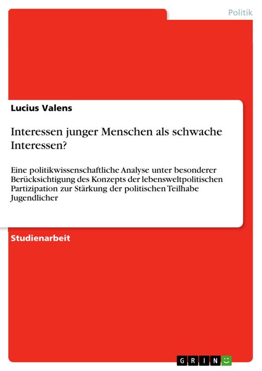 Produktbild: Interessen junger Menschen als schwache Interessen?