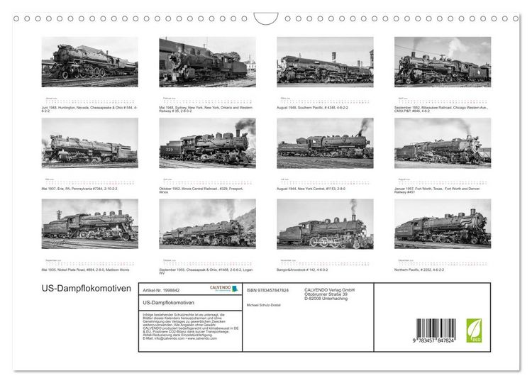 Produktbild: US-Dampflokomotiven (Wandkalender 2026 DIN A3 quer), CALVENDO Monatskalender