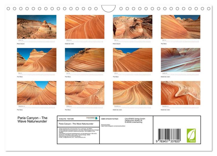 Produktbild: Paria Canyon - The Wave Naturwunder (Wandkalender 2026 DIN A4 quer), CALVENDO Monatskalender