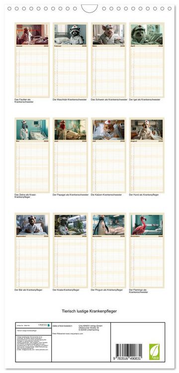 Produktbild: Familienplaner 2026 - Tierisch lustige Krankenpfleger mit 5 Spalten (Wandkalender, 21 x 45 cm) CALVENDO