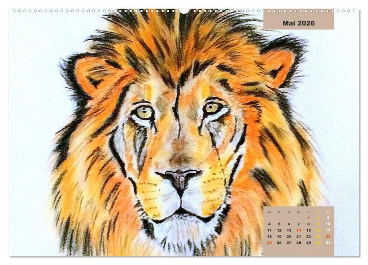 Produktbild: PortraiTierART Gro&szlig;katzen - Wundervolle Portraitzeichnungen (Wandkalender 2026 DIN A2 quer), CALVENDO Monatskalender