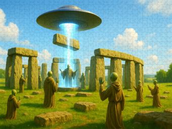 Produktbild: CALVENDO Puzzle Stonehenge - Aliens mit Energiestrahl | 1000 Teile Lege-Gr&ouml;&szlig;e 64x48cm Foto-Puzzle f&uuml;r gl&uuml;ckliche Stunden
