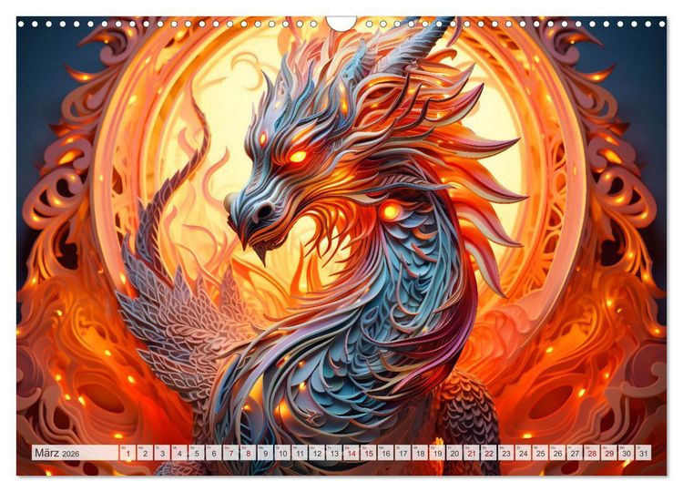 Produktbild: Quilling-Drachen - Jahr des Drachen (Wandkalender 2026 DIN A3 quer), CALVENDO Monatskalender