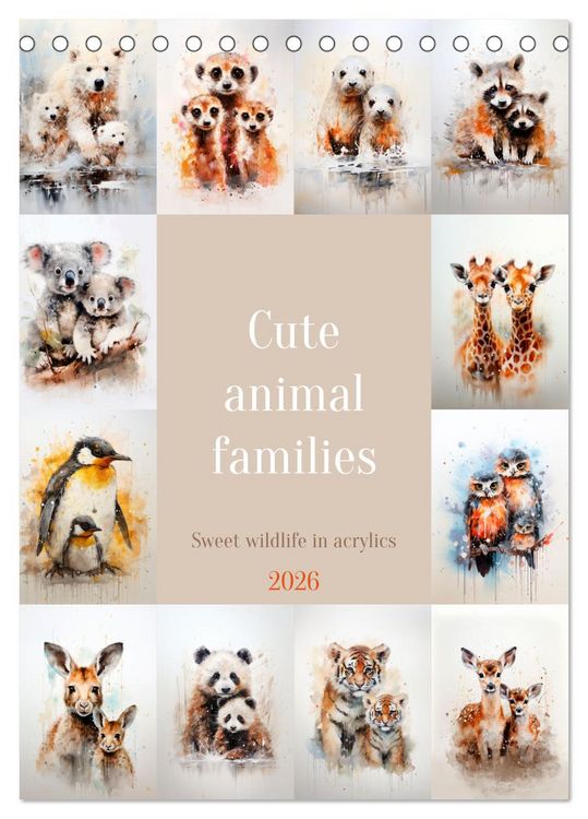 Produktbild: Cute animal families (Desk Calendar 2026 DIN A5 portrait), CALVENDO 12 Month DeskCalendar