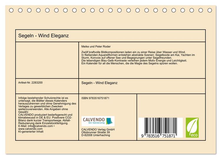 Produktbild: Segeln - Wind Eleganz (Tischkalender 2027 DIN A5 quer), CALVENDO Monatskalender